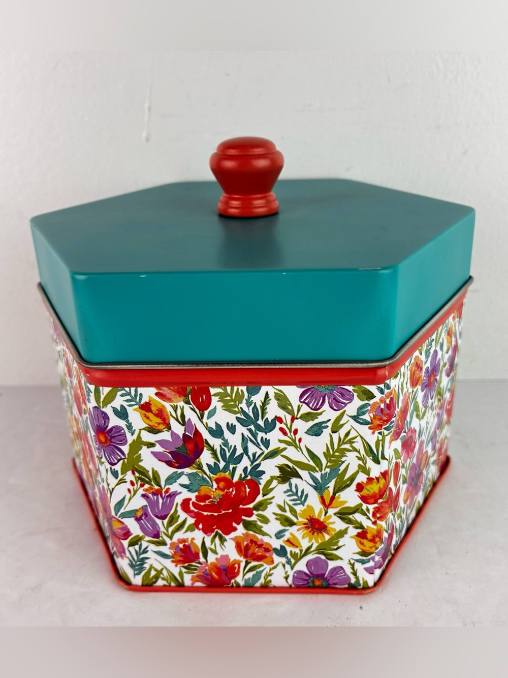 Pioneer Woman Spring Floral Metal Storage Hexagon Tin